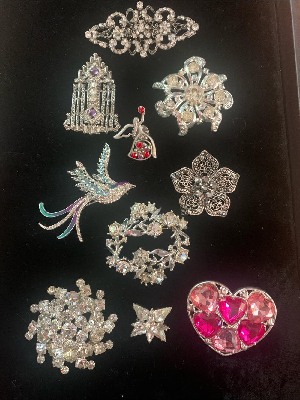 Crystal Brooch Pin Collection - Pink, Clear, Multicolor Accents